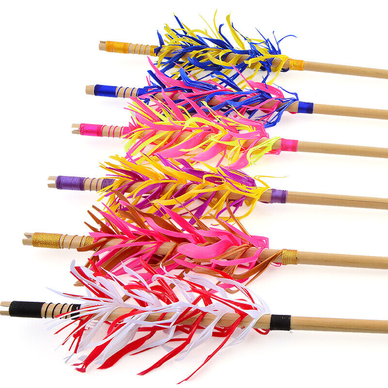 12X Wooden Arrows Handmade Shaft Archery Flu-Flu Spiral Wrap Feather Longbow Hunt